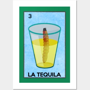 La Loteria Card- Tequila Shot with Worm Posters and Art